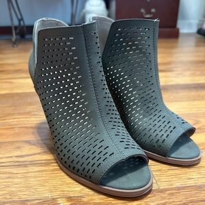 Army green open toe booties